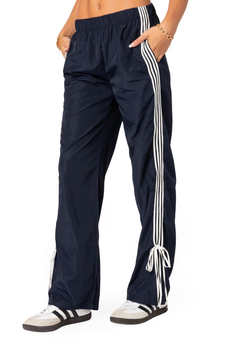 EDIKTED Remy Tie Detail Track Pants, Alternate, color, Navy