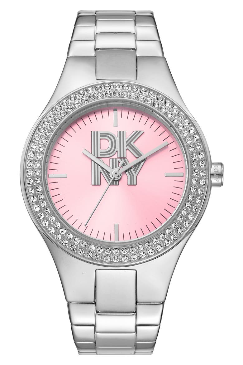 Crystal Embellished Three Hand Quartz Bracelet Watch, 38mm, Main, color, SILVER