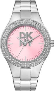 DKNY Crystal Embellished Three Hand Quartz Bracelet Watch, 38mm