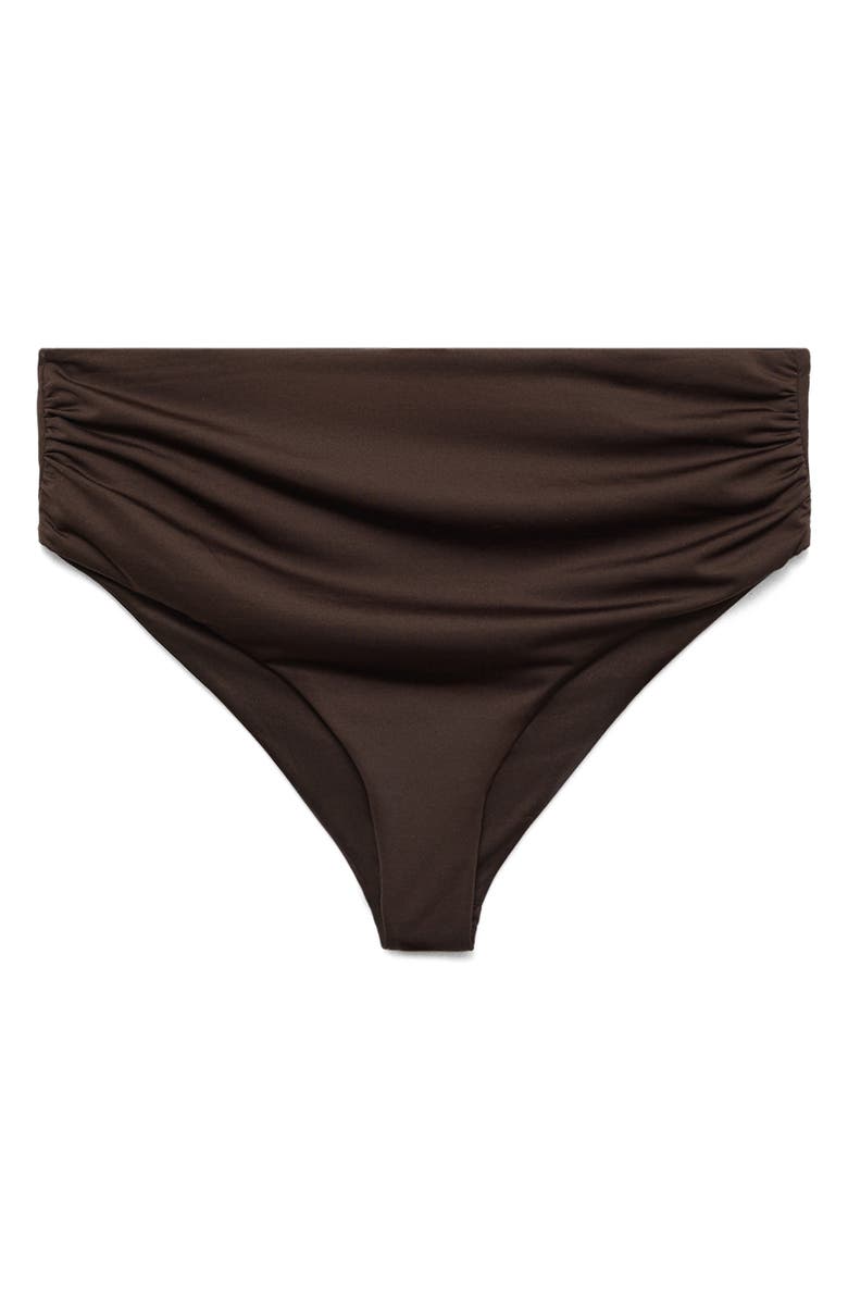 MANGO Draped High Waist Bikini Bottoms, Main, color, Chocolate