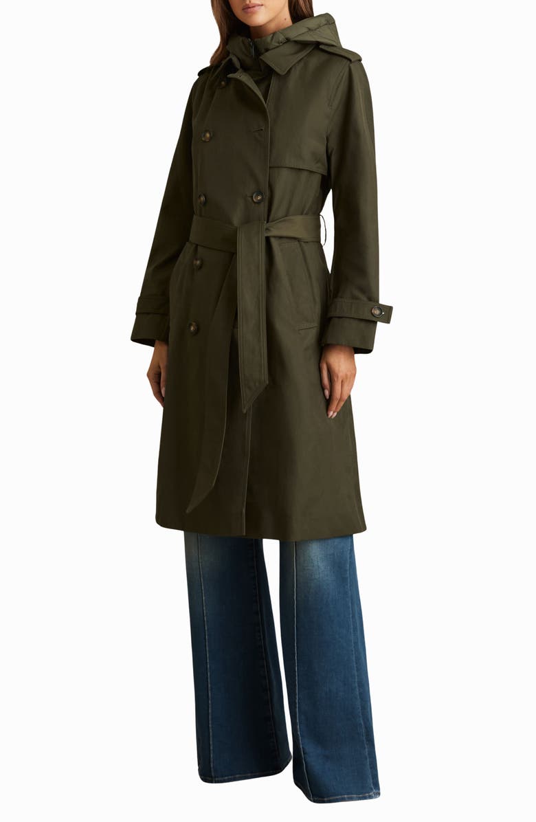 Reiss Azura Hooded Double Breasted Trench Coat, Main, color, Khaki