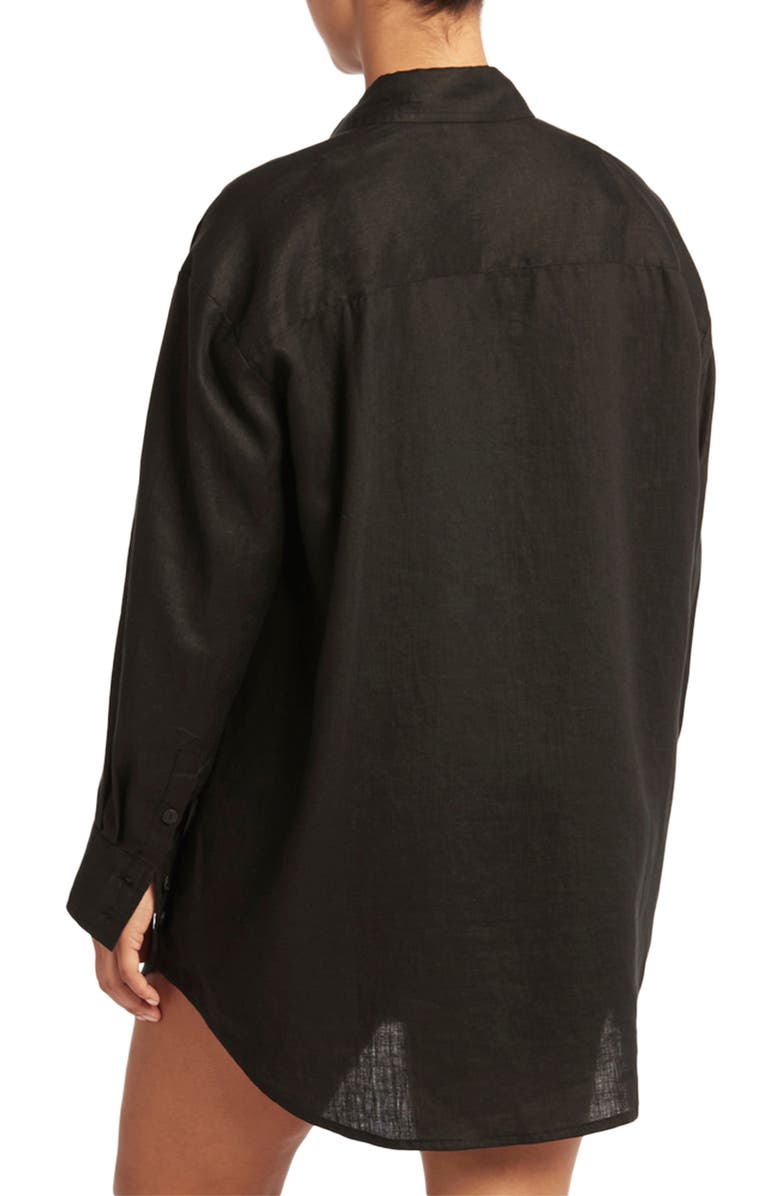 Sea Level Linen Button-Up Cover-Up Shirtdress, Alternate, color,