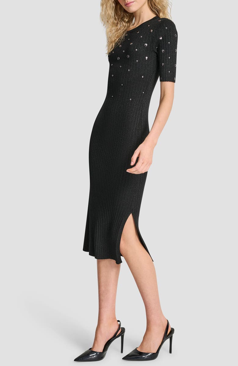 DKNY Metallic Studded Sweater Dress, Alternate, color, Black