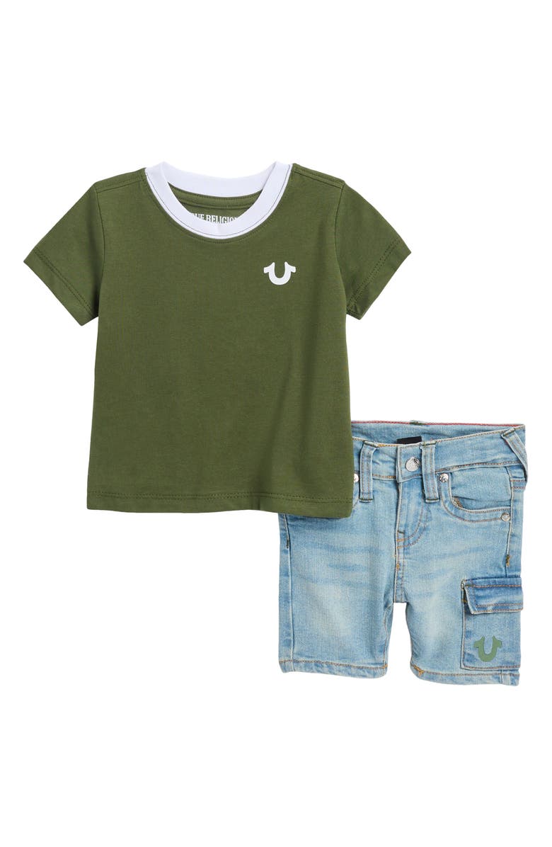True Religion Ringer T-Shirt & Cargo Denim Shorts Set, Main, color, 