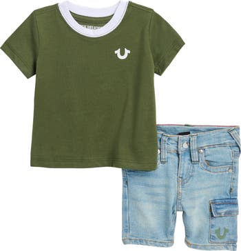 Ringer T-Shirt & Cargo Denim Shorts Set