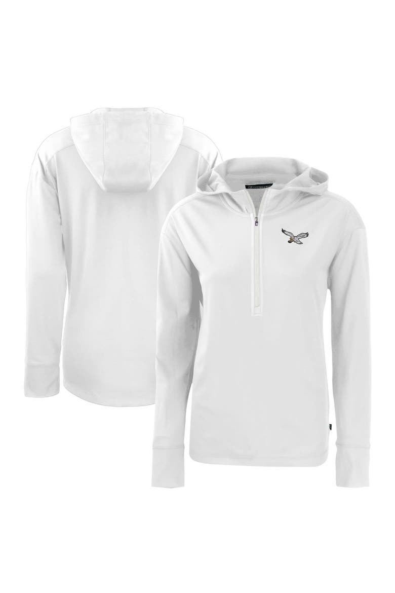 Women's Cutter & Buck  White Philadelphia Eagles Throwback Daybreak Eco Recycled Half-Zip Hoodie, Alternate, color, White