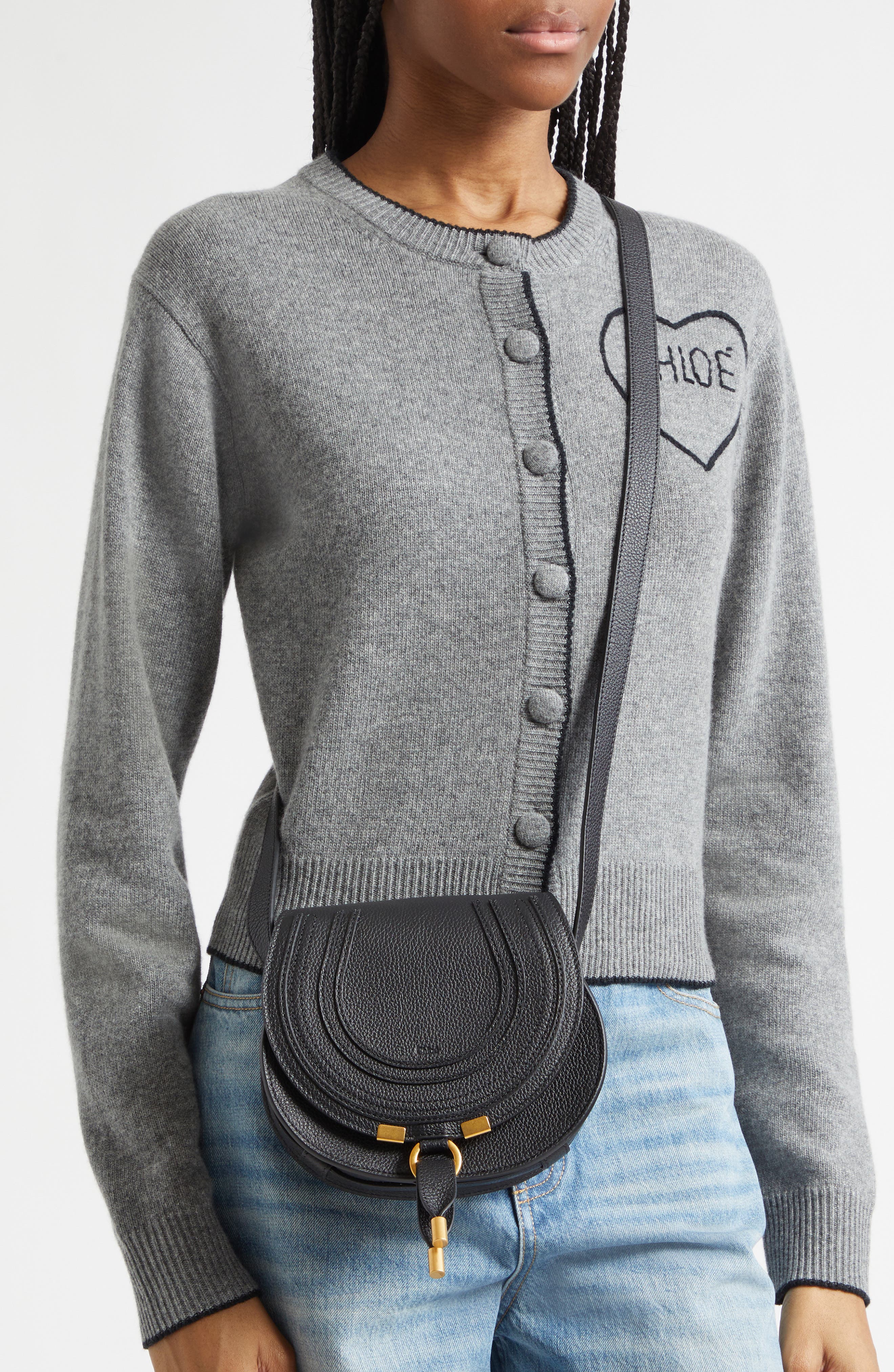 Chloé Small Marcie Leather Crossbody Bag, Alternate, color, Black