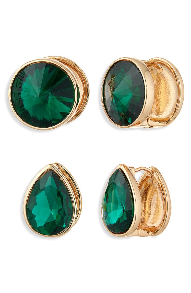 Tasha Pack of Two Huggie Earrings, Main, color, Gold/Emerald