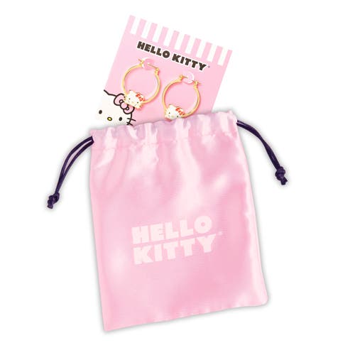 Hello Kitty Gold Flash Plated Hoop Earrings In Gold