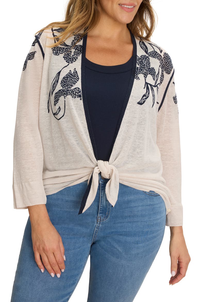 Inked Blooms Convertible Cardigan, Main, color, CREAM MULTI