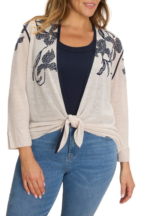 Inked Blooms Convertible Cardigan (Plus)