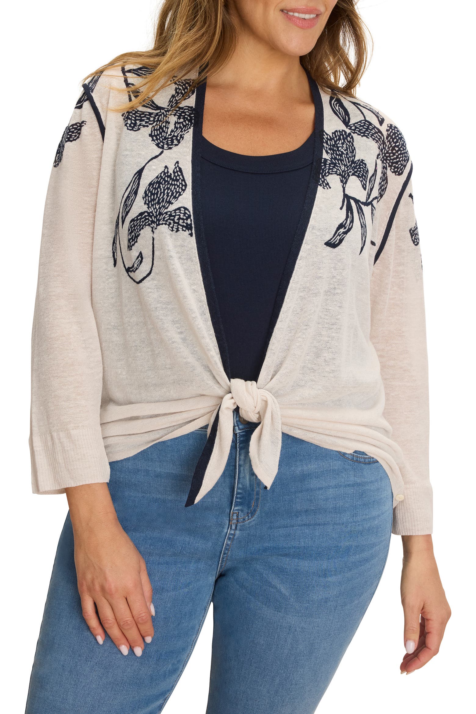 Bloom Bar Code NIC+ZOE Inked Blooms Convertible Cardigan (Women) | Nordstromrack