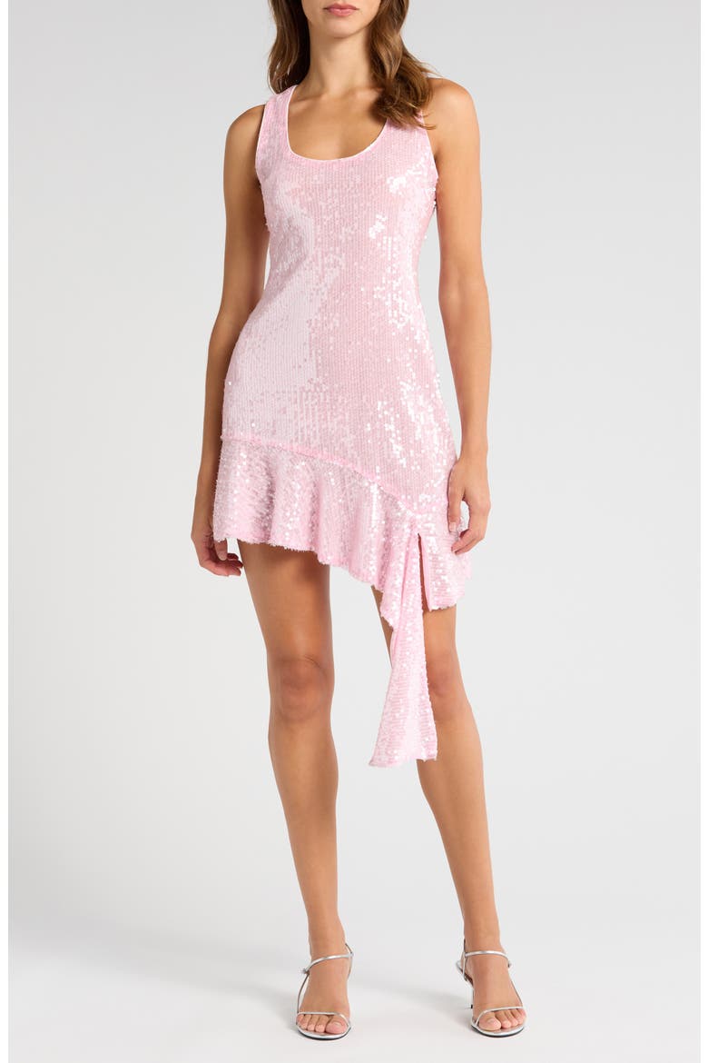 Sequin Cascade Ruffle Dress, Main, color, PINK