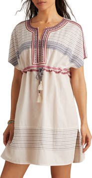 Lucky Brand Embroidered Drawstring Waist Cotton Sundress