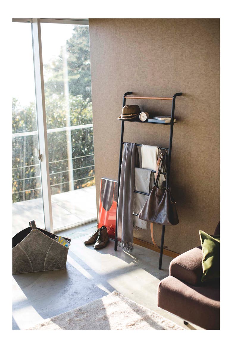 Leaning Storage Ladder, Alternate, color, BLACK
