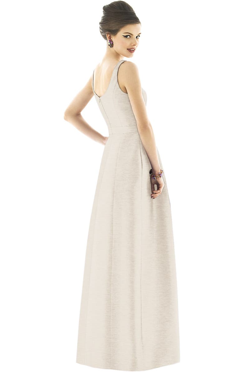 Alfred Sung Scoop Neck Dupioni Full Length Dress, Alternate, color,