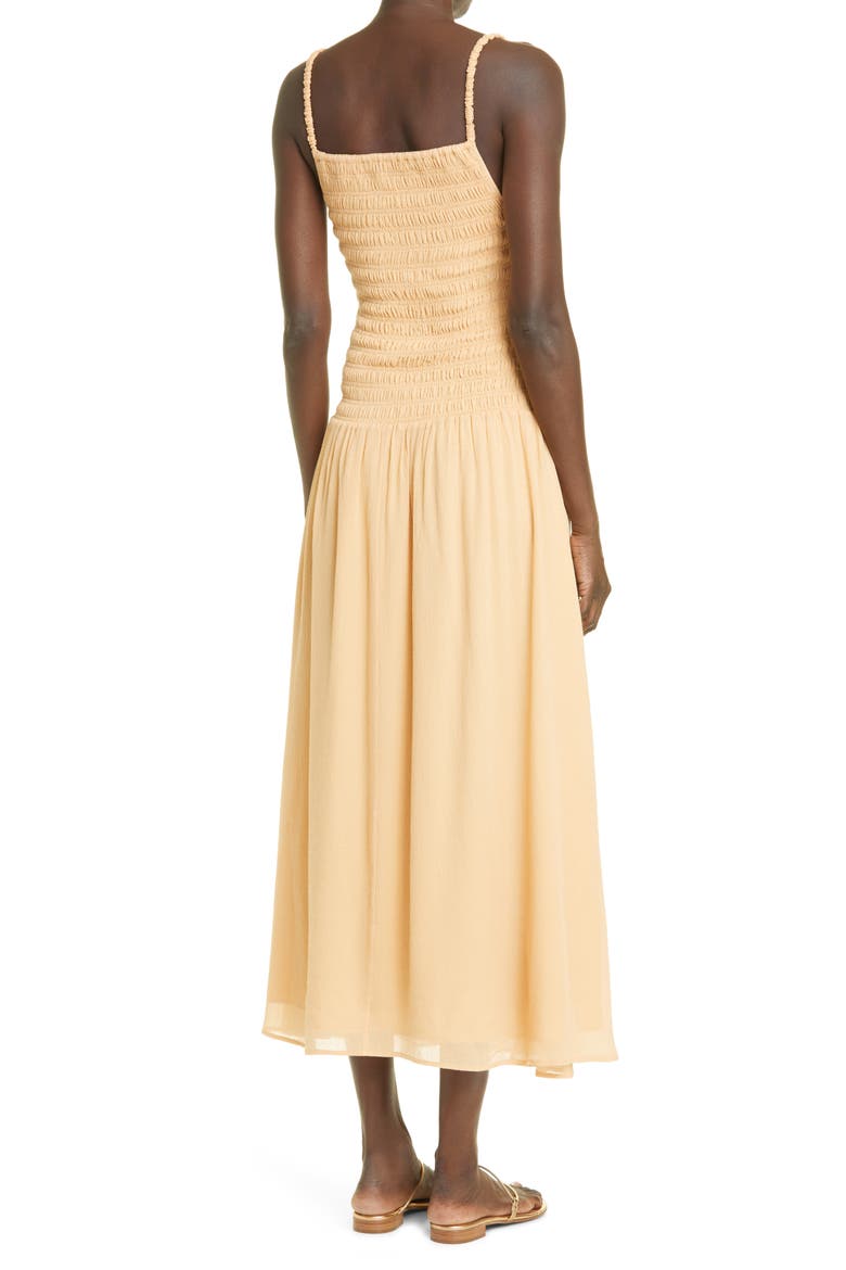 Totême Long Smocked Dress, Alternate, color, CAFE AU LAIT