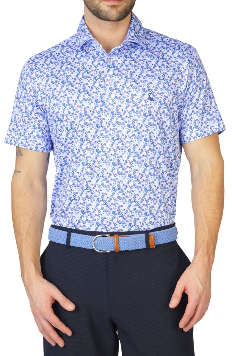 TailorByrd Ditsy Floral Print Performance Polo, Alternate, color, Blue Byrd