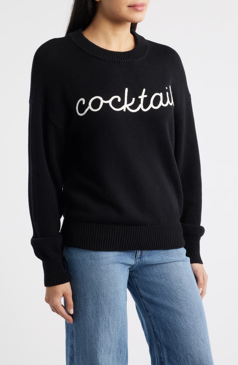 Bobeau Cocktails Cotton Sweater, Alternate, color, Black