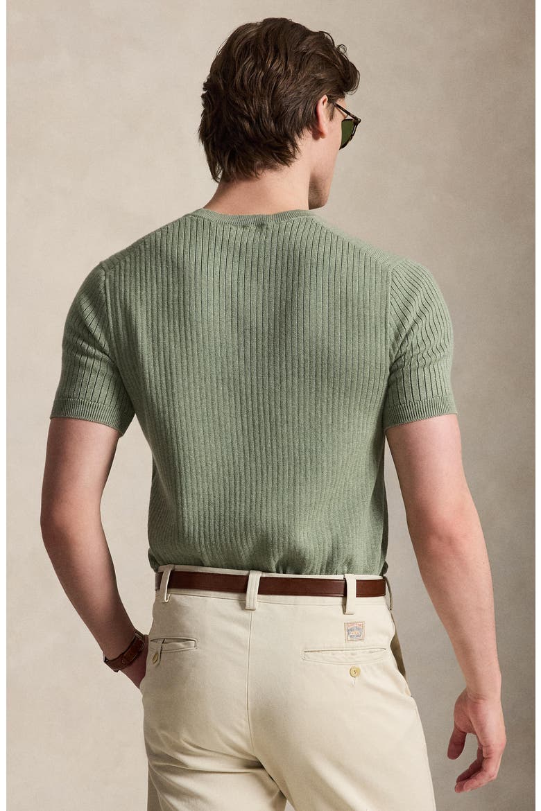 Ribbed Short Sleeve Cotton Sweater, Alternate, color, FERN GREEN HEATHER