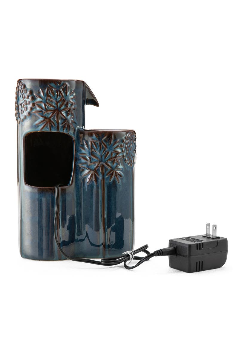 Glitzhome 3-Tier Turquoise Ceramic Tabletop Fountain with Pump and LED light, Alternate, color, Blue