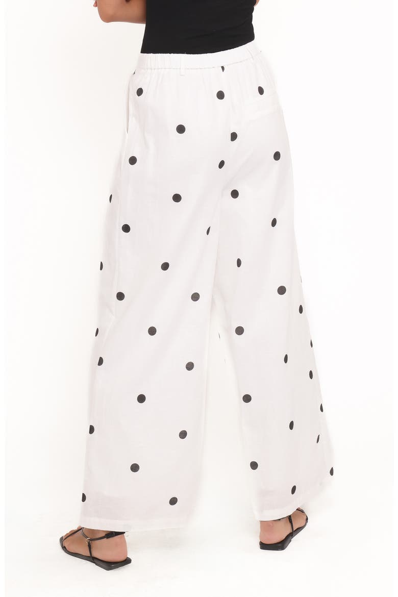 Valora Dot Wide Leg Cotton & Linen Pants, Alternate, color, WHITE BLACK POLKA DOT