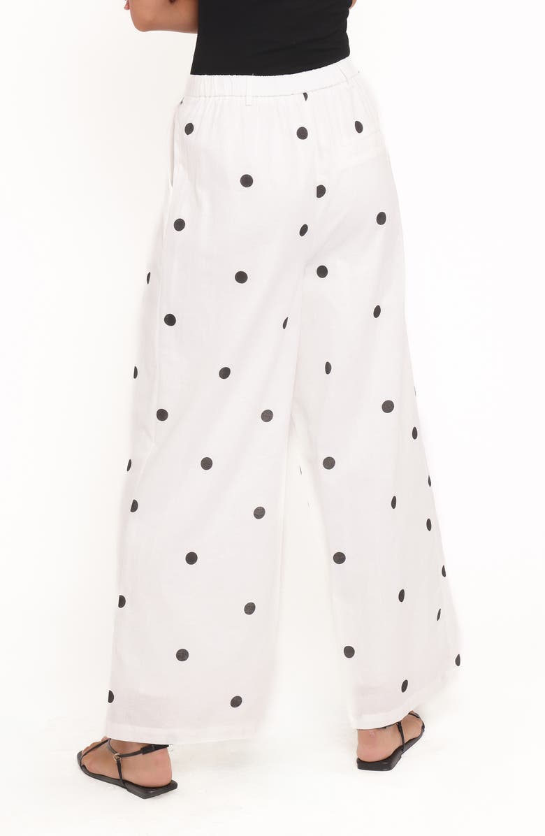 Petal & Pup Valora Dot Wide Leg Cotton & Linen Pants, Alternate, color, White Black Polka Dot