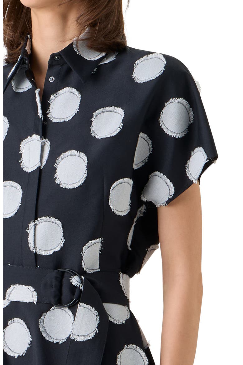 Fringed Fil Coupé Polka Dot Jacquard Belted A-Line Shirtdress, Alternate, color, BLACK-CREAM