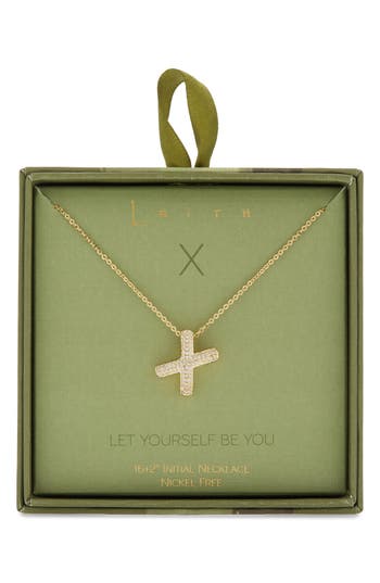 Leith Pavé Cubic Zirconia Initial Pendant Necklace In Green