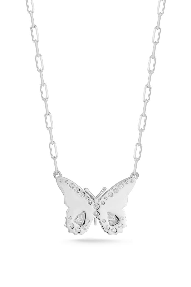 Sterling Silver & CZ Butterfly Pendant Necklace, Main, color, SILVER