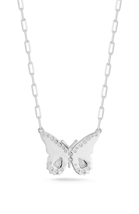 Sterling Silver & CZ Butterfly Pendant Necklace