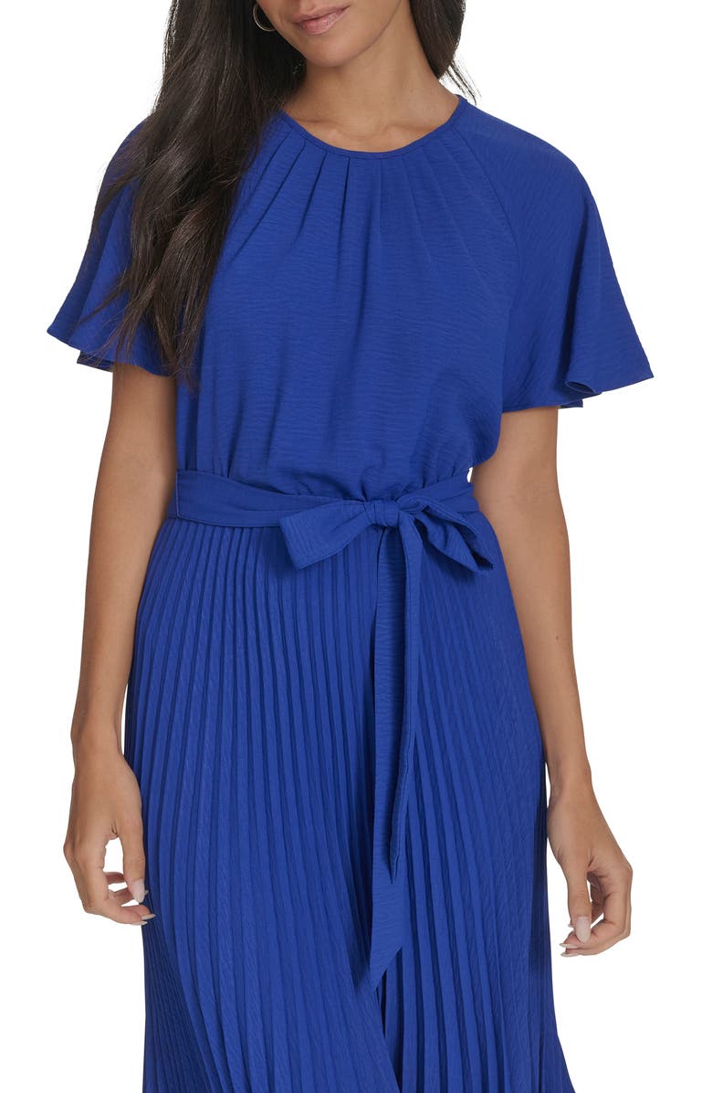 Calvin Klein Aerowash Flutter Sleeve Pleated Dress, Alternate, color, Ultramarine