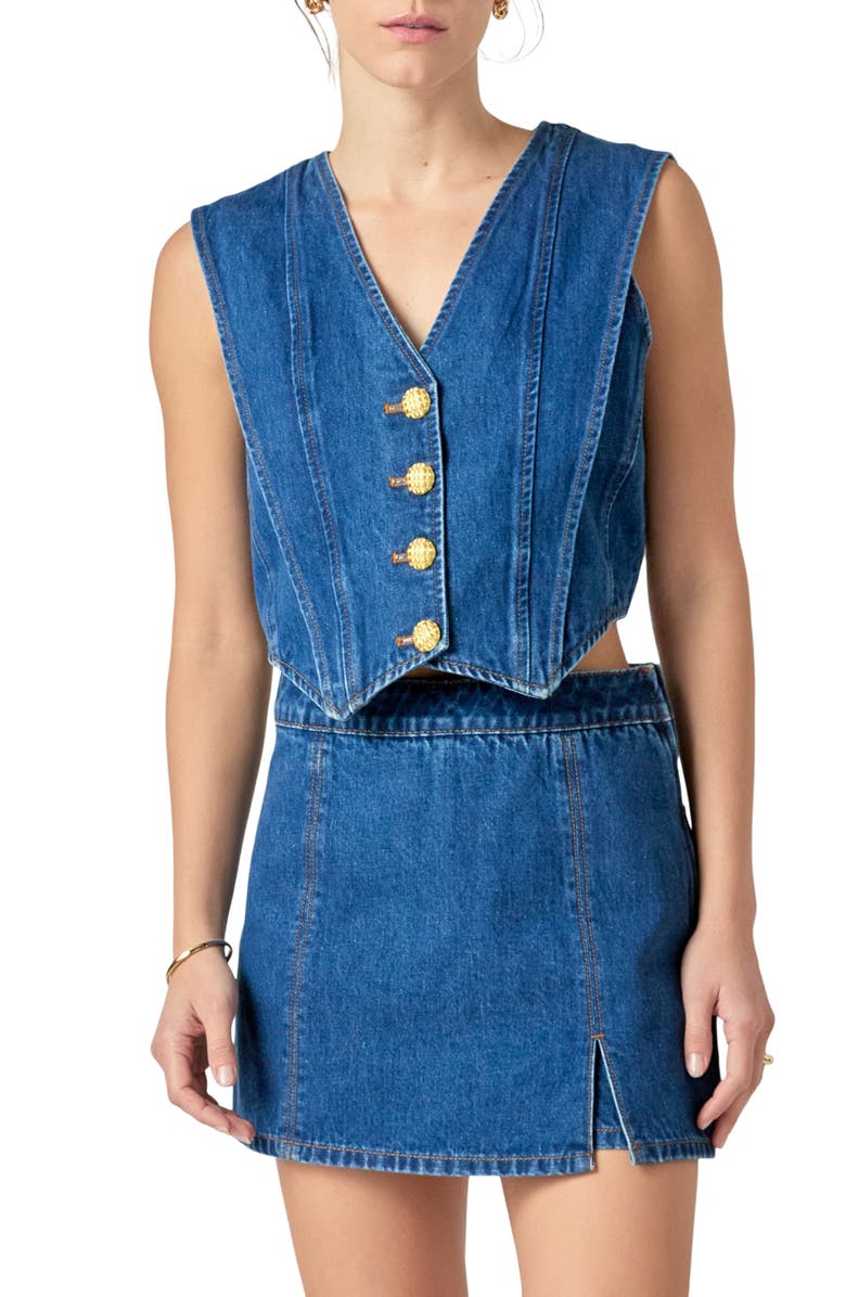 English Factory Denim Vest, Main, color, Dark Denim