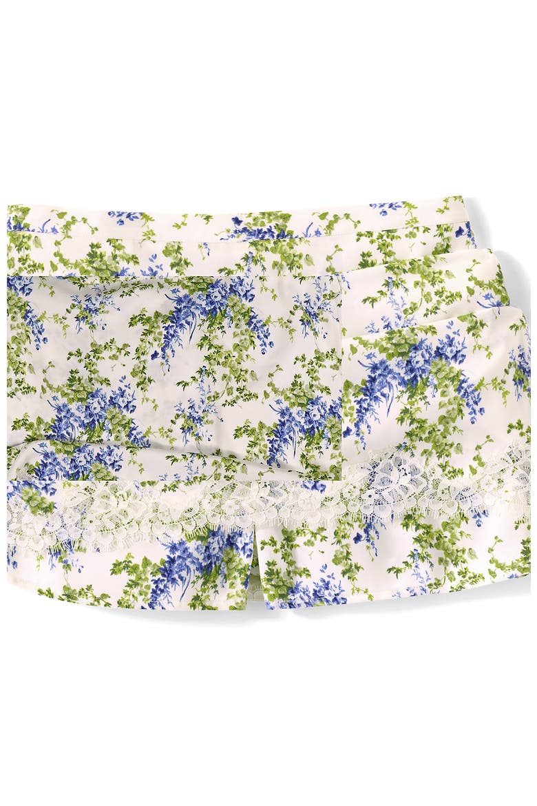 Creaseless Silky Lace Trim Skort, Alternate, color, Ivory/Periwinkle Blooms