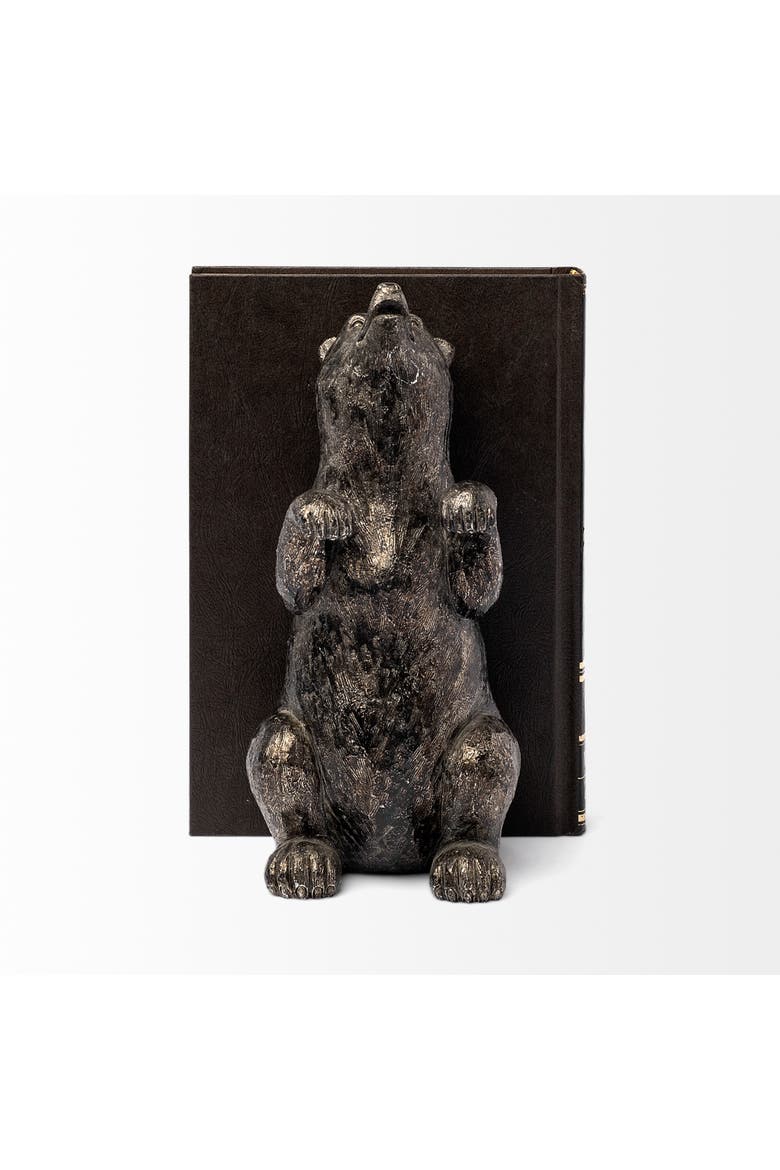 Sleuth (Set of 2) 9L x 8W Grizzly Bear Bookends, Alternate, color, Metallic Silver