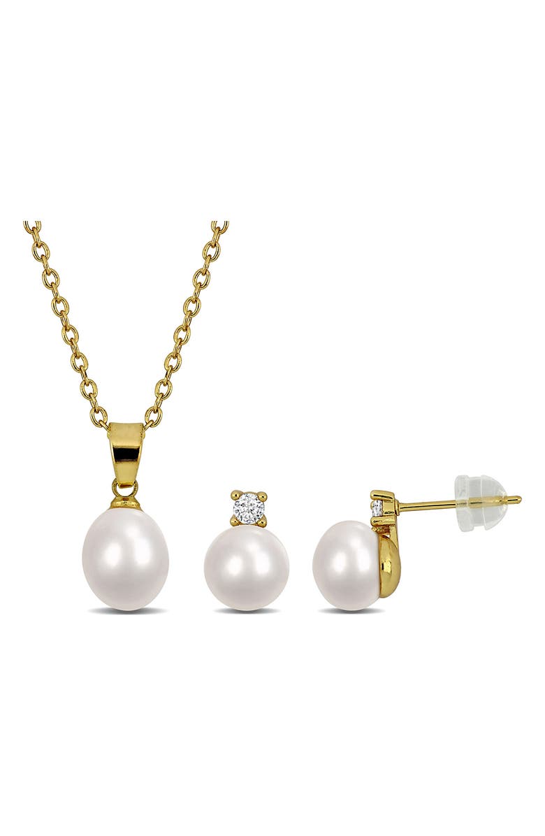 DELMAR Cultured Pearl & Cubic Zirconia Pendant Necklace & Stud Earrings, Main, color, 