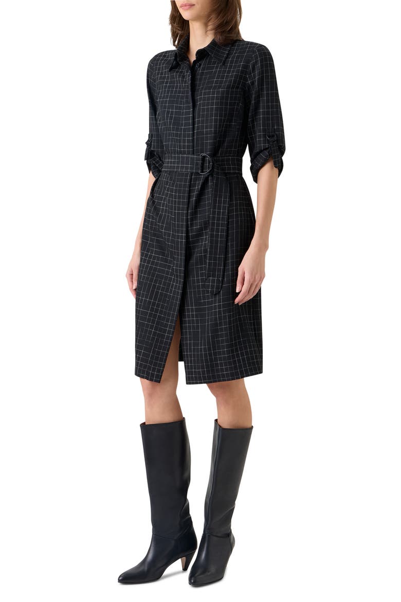 Broken Check Twill Shirtdress, Alternate, color, BLACK-CREAM