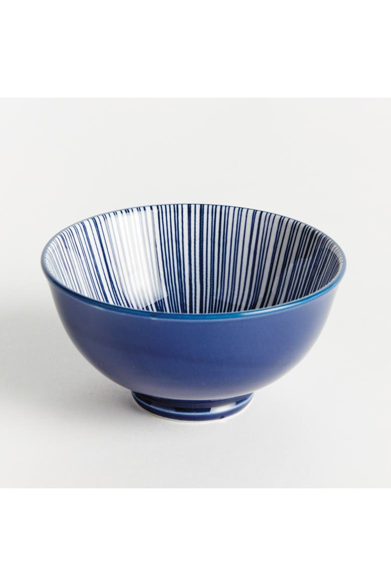 Stria 4.75" Bowls, Set of 6 - Dark Blue/White Ceramic, Alternate, color, Blue