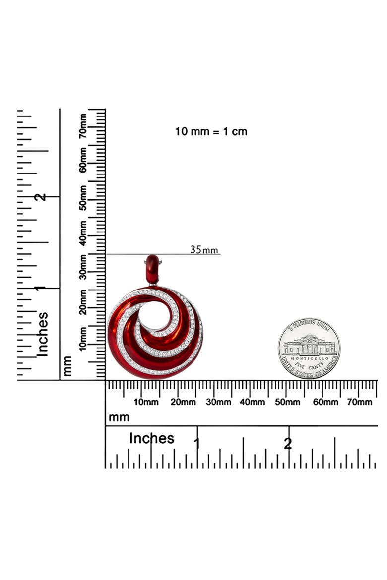 Silver Red Enamel and 1/2 Diamond Swirl Medallion Pendant Necklace, Alternate, color, White