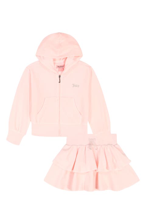 Embellished Velour Hoodie & Ruffled Skirt Set (Baby)