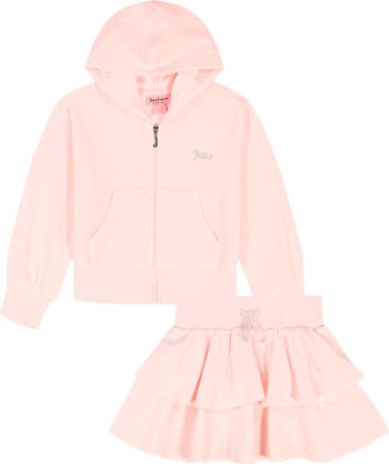 Embellished Velour Hoodie & Ruffled Skirt Set