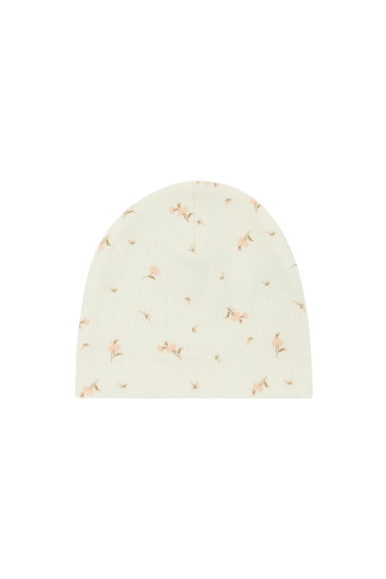 Ribbed Floral Beanie, Main, color, Floral Off-White