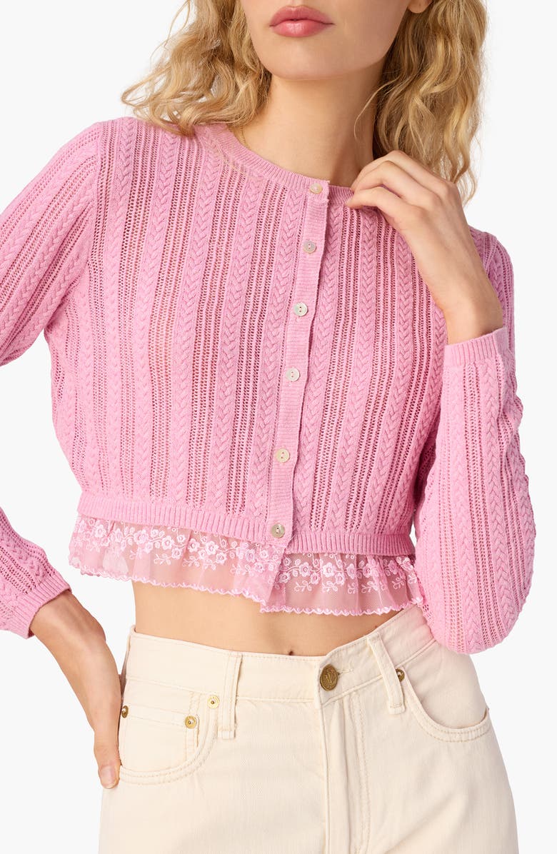 CAMI NYC Pedra Mixed Stitch Cotton Cardigan, Main, color, Rosebud