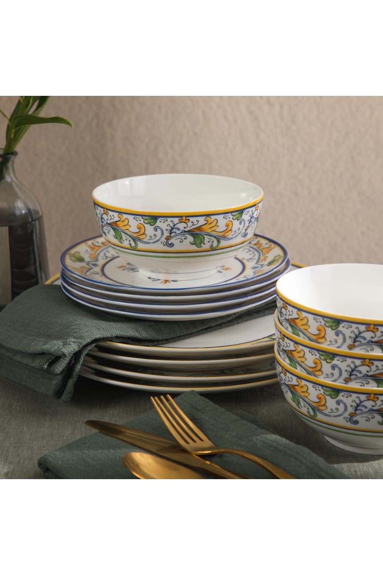 Sur La Table Arbor Days 12-Piece Decorated Ceramic Dinnerware Set, Alternate, color, Ivory