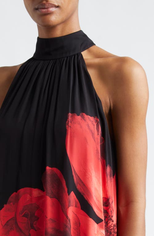 Alice And Olivia Corine Halter Neck Mini Dress In Peony Petals Bright Ruby