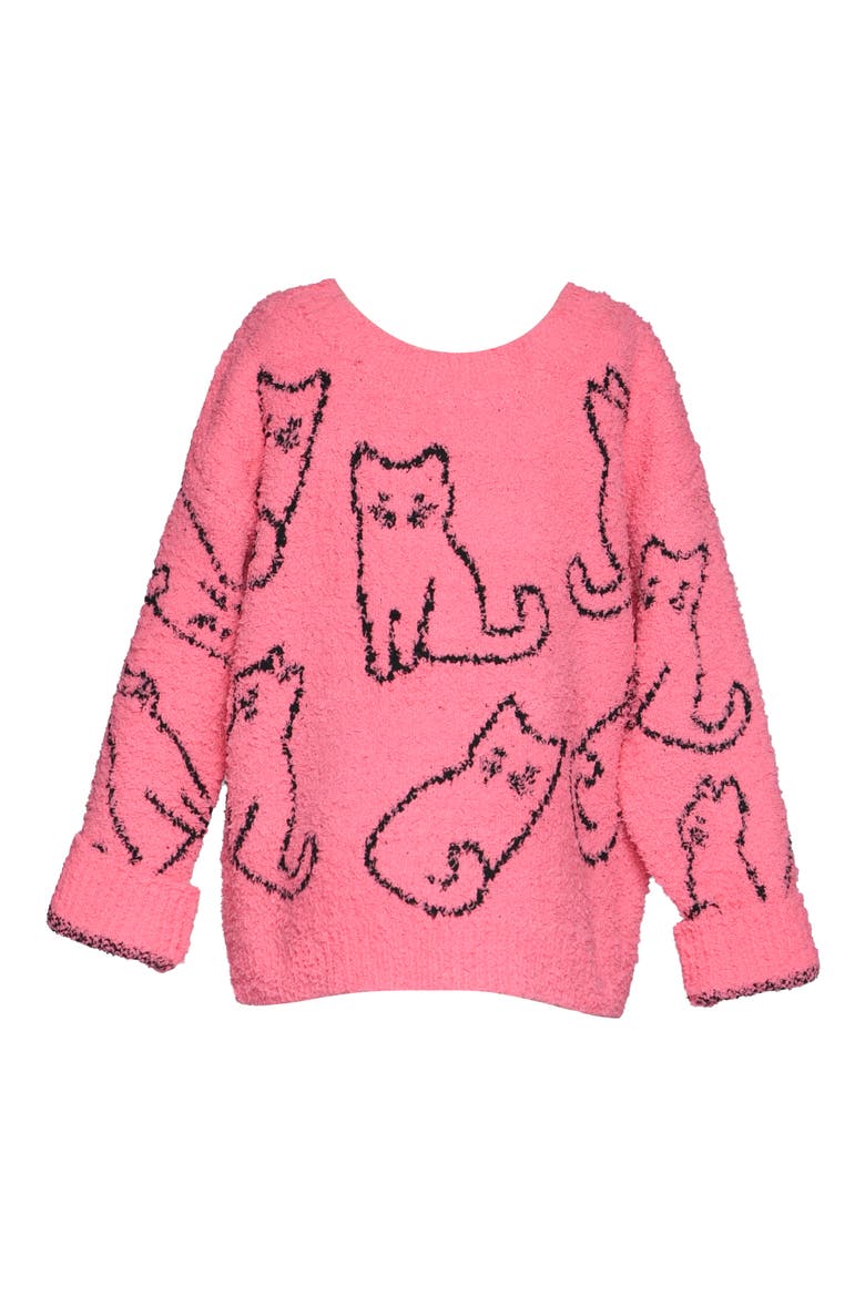 Kids' Textured Cat Sweater, Main, color, HOT PINK