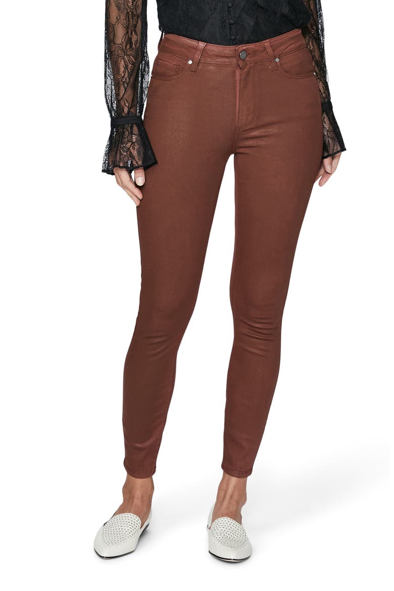 Hoxton Coated High Waist Ankle Skinny Jeans, Main, color, BURGUNDY DUST LUXE COATING