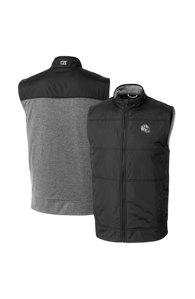 Cutter & Buck Men's Cutter & Buck  Black Indianapolis Colts Helmet Stealth Hybrid Quilted Windbreaker Full-Zip Vest, Main, color, 