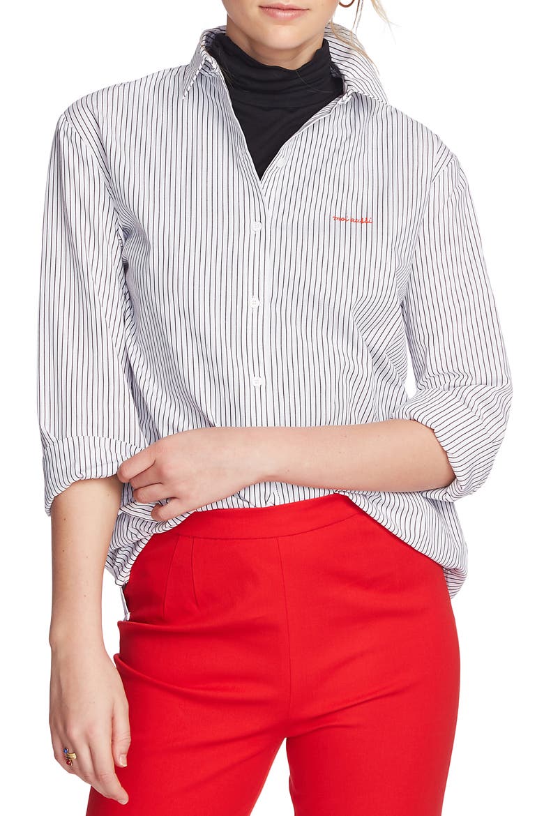 Preppy Embroidered Stripe Shirt, Main, color, ULTRA WHITE