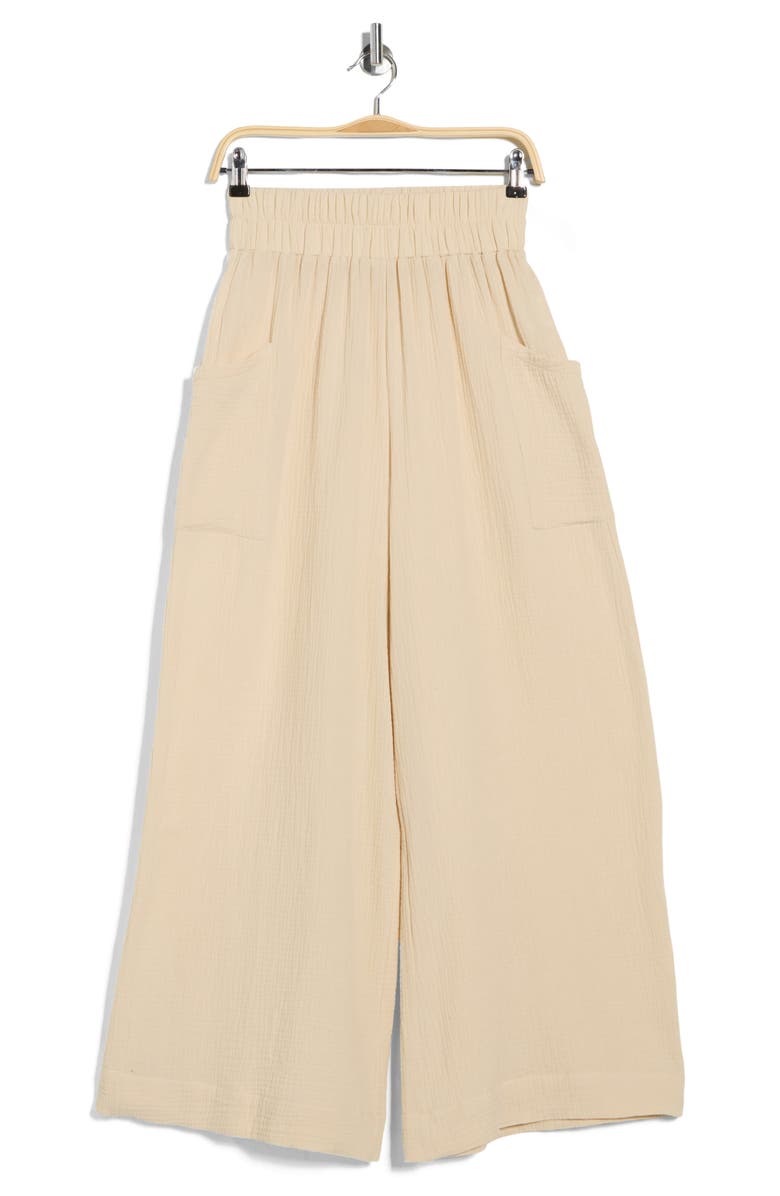 PATRIZIA LUCA Cotton Pull-On Wide Leg Pants, Alternate, color, Sand